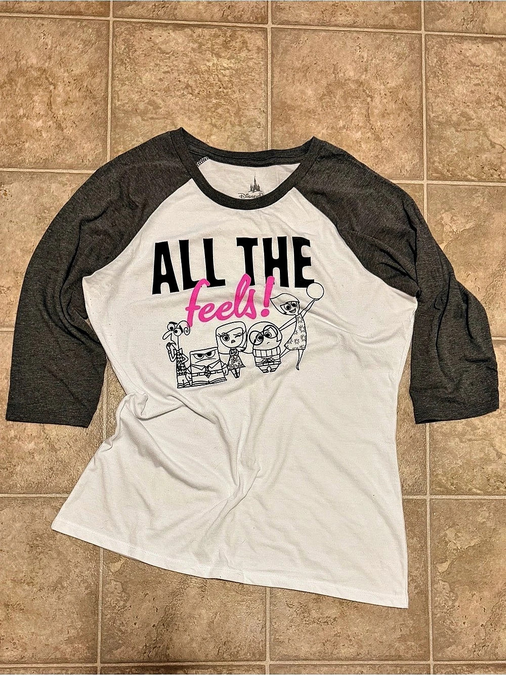 Disney Parks Inside Out All The Feels Raglan Tee White & Gray Medium